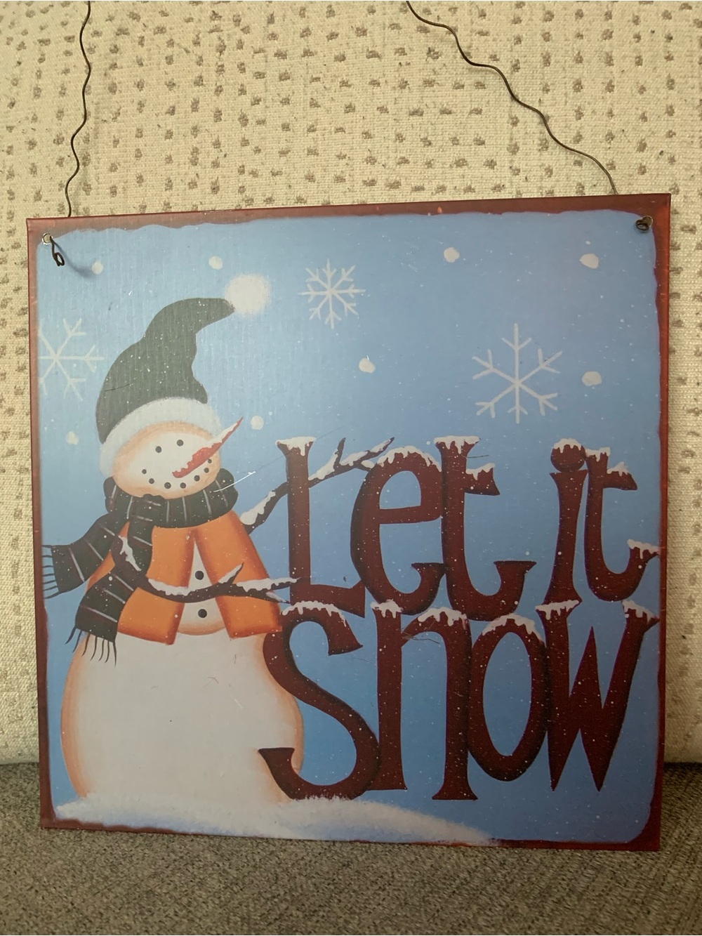 Holiday 'Let It Snow' Snowman Metal Square Wall Hanging Sign Art